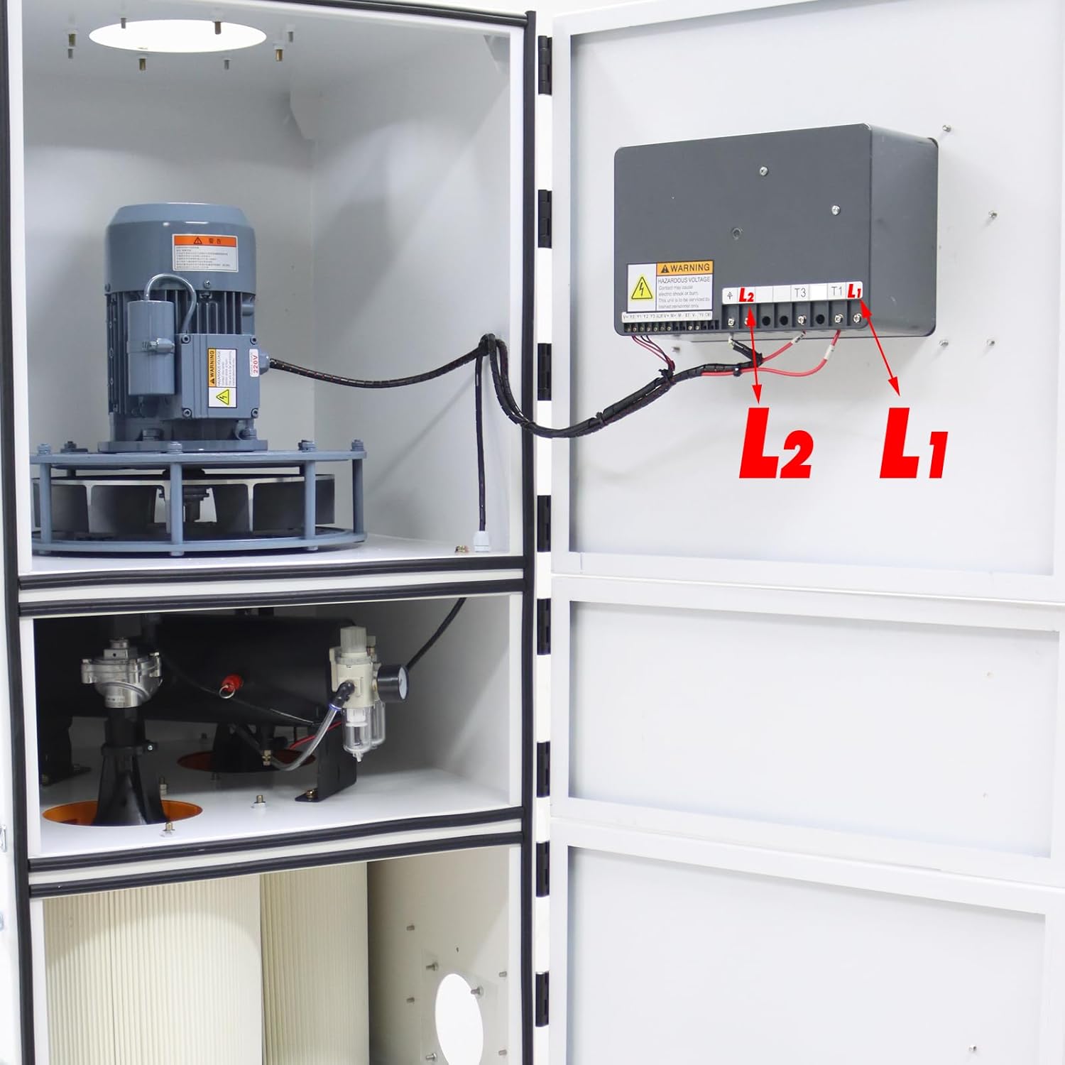 220V 2.2KW Industrial Pulse Dust Collector with Pulse Jet Cleaning, 99.8% Filtration Efficiency, 220m³/h Airflow, for Workshop Metal Cutting and CNC Dust, PTFE Cartridge