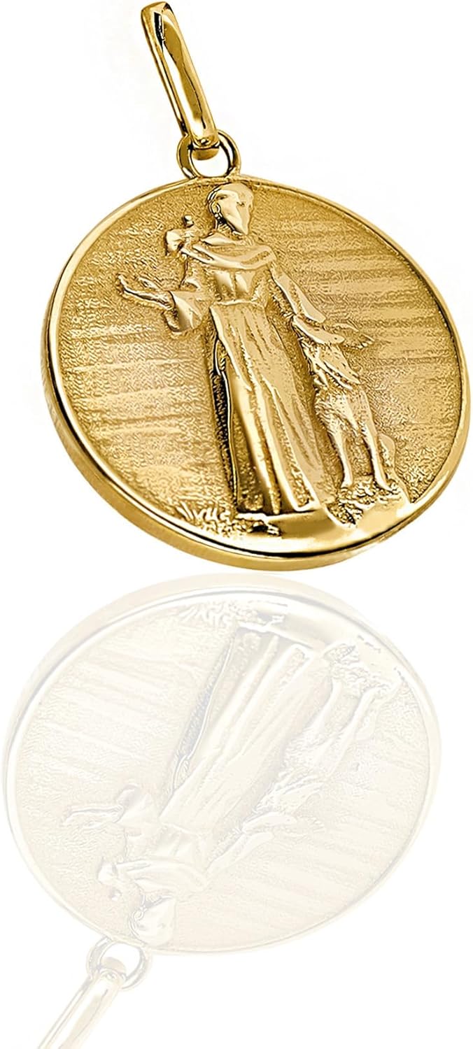forme di Lucchetta - 14k Solid Gold Saint Francis of Assisi Medal - 'Pax Et Bonum' - Authentic Italian Made Religious Jewelry for Men & Women, 15mm, Pendant Only