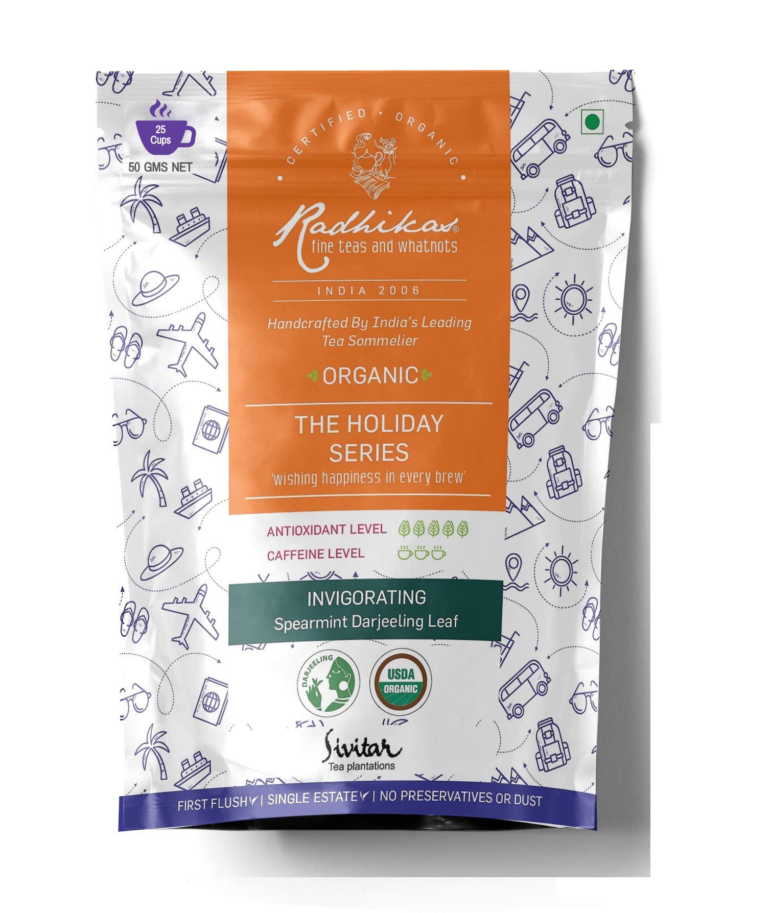 Radhikas Fine Teas and Whatnots INVIGORATING Spearmint Darjeeling Leaf Mint Infusion Tea Vacuum (50 Gram)
