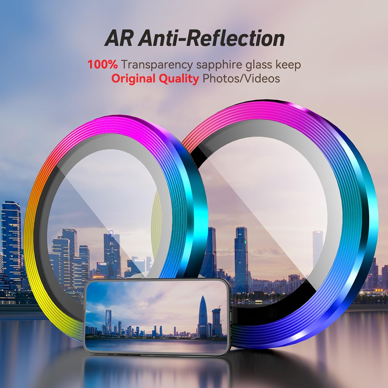 Jeluse 3X2 Pack Camera Lens Protector for iPhone 16 Pro Max/iPhone 16 Pro/iPhone 14 Pro Max/iPhone 14 Pro, 9H Tempered Glass Screen Protector Cover [Alignment Kit] Metal Individual Ring image 3