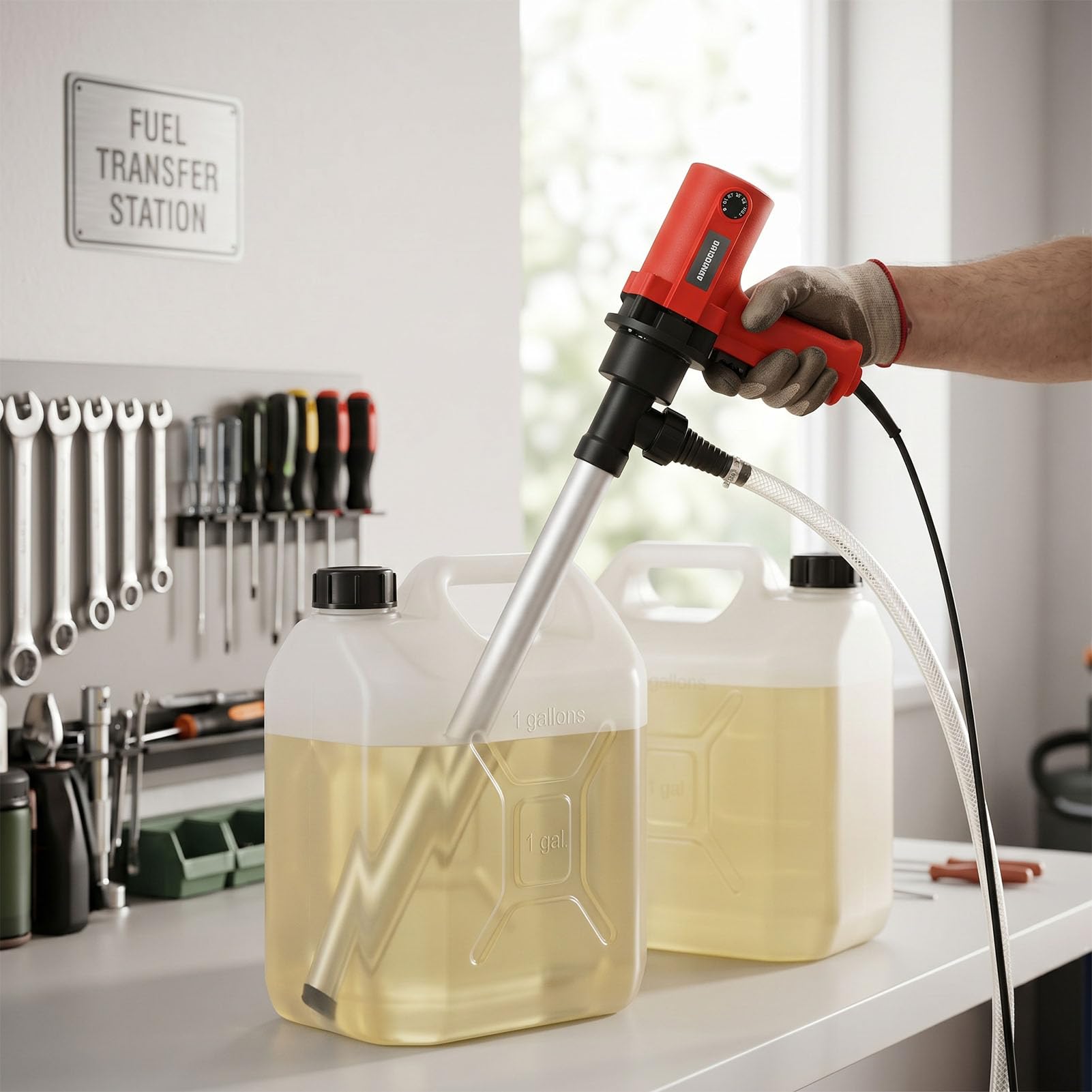 XUMIUZIY Bomba de Transferencia de Aceite Eléctrica Ajustable |Bomba de Fluido Portátil de 6 Engranajes para Agua, Lubricante, Líquido de Baja Viscosidad (Enchufe europeo 220V)