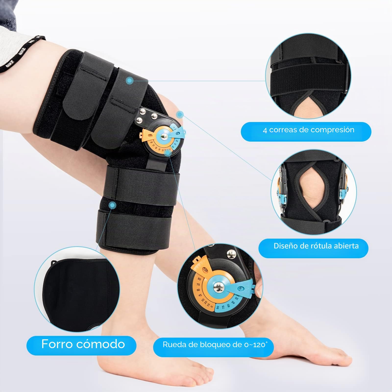 Rodillera corta con estabilización ajustable ROM Inmovilizador de rodilla postoperatorio Inmovilizador de rodilla ajustable con estabilizadores laterales de pierna para desgarros