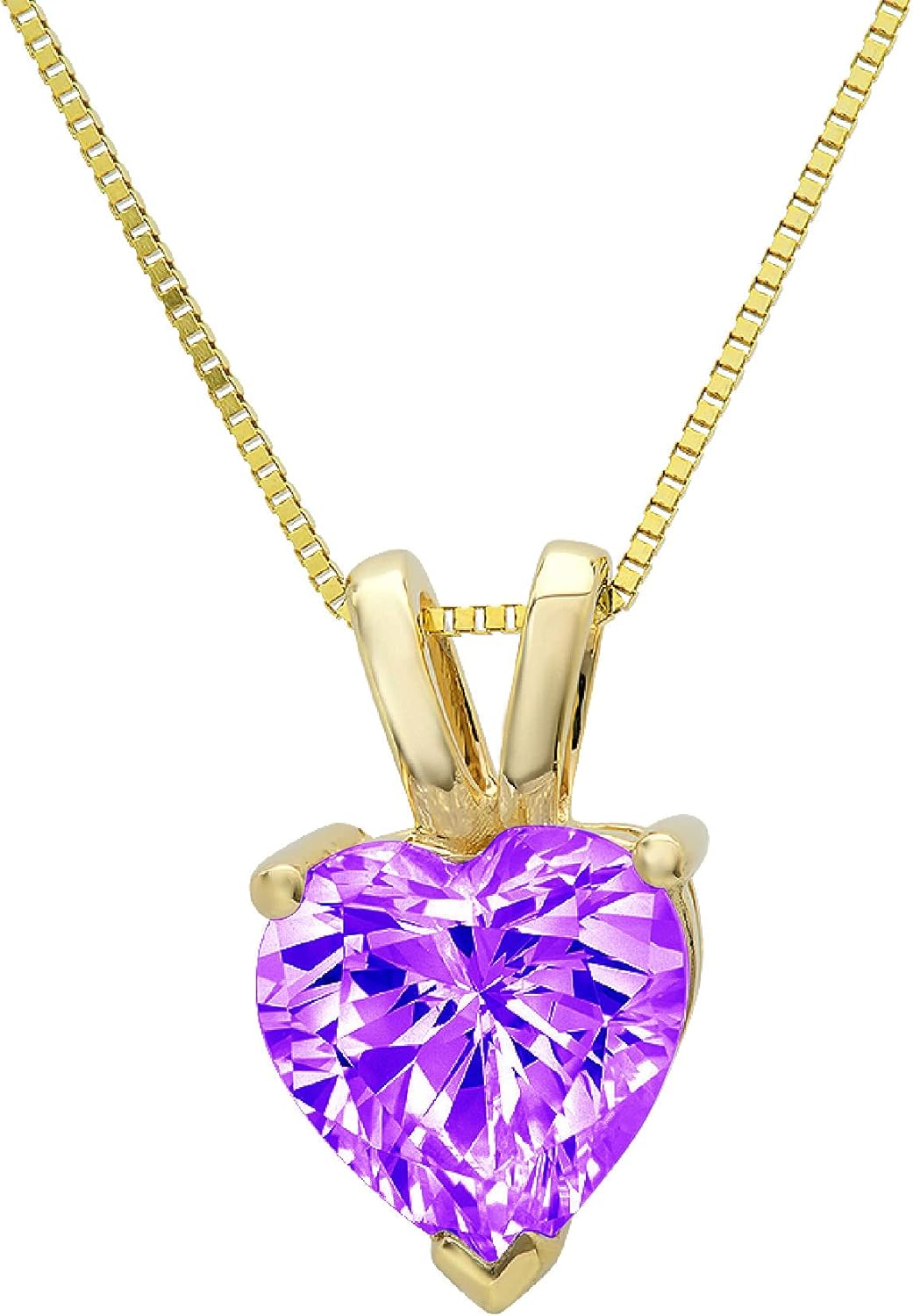 Clara Pucci 14K Yellow Gold Plated Solitaire 18" Box-Chain Necklace - Sterling Silver 2ct Heart Cut Amethyst Pendant - Image 9