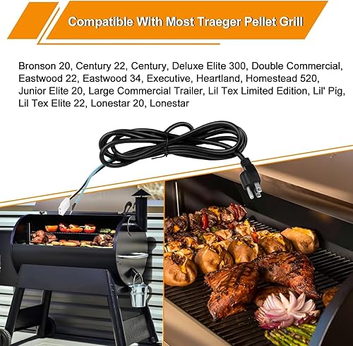 Miniatura 5 de Piezas de repuesto de cable de alimentación de 8 pies compatibles con parrillas para ahumadores de pellets de madera Pit Boss, Traeger