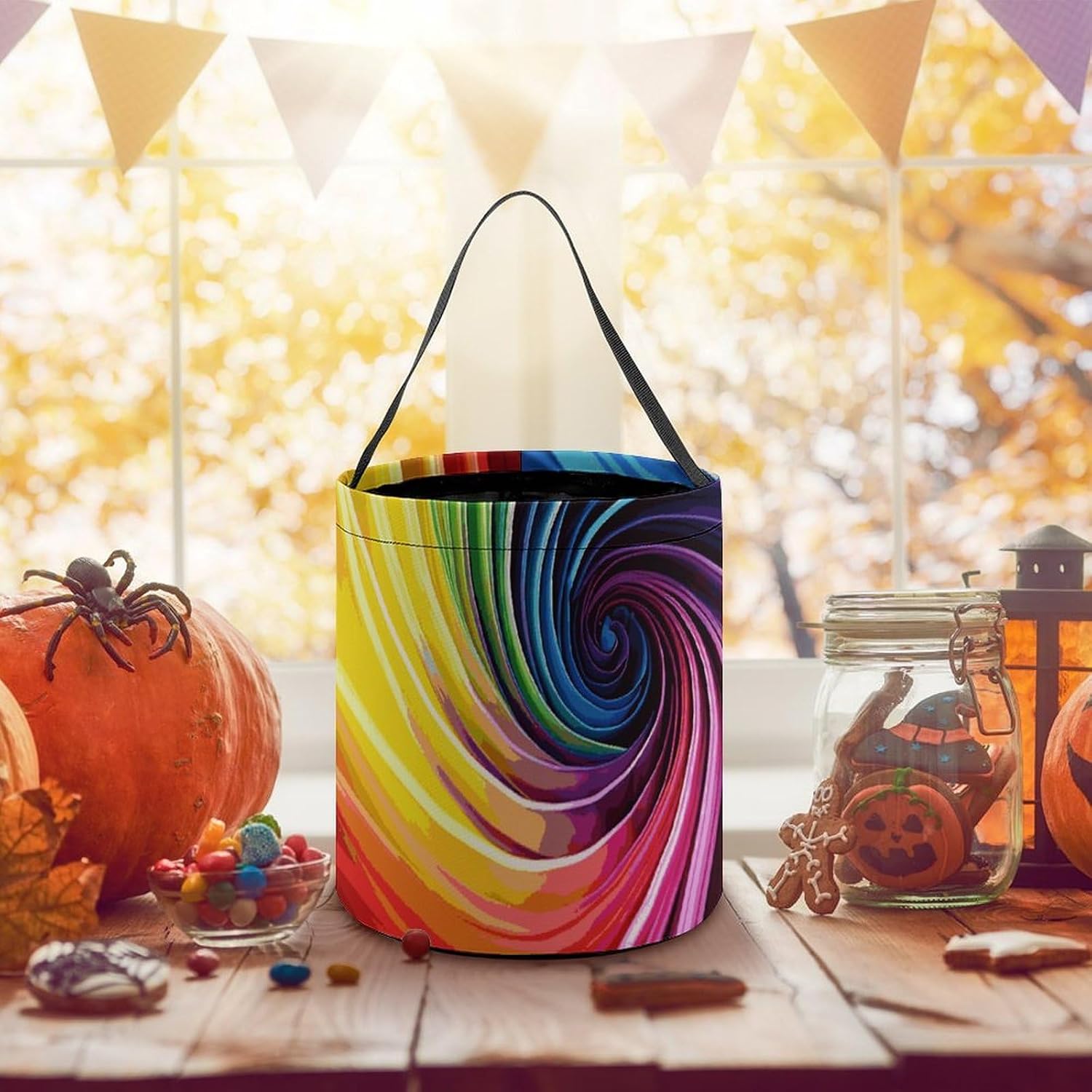 Reusable Rainbow Spiral Halloween Candy Basket with Handle image 5