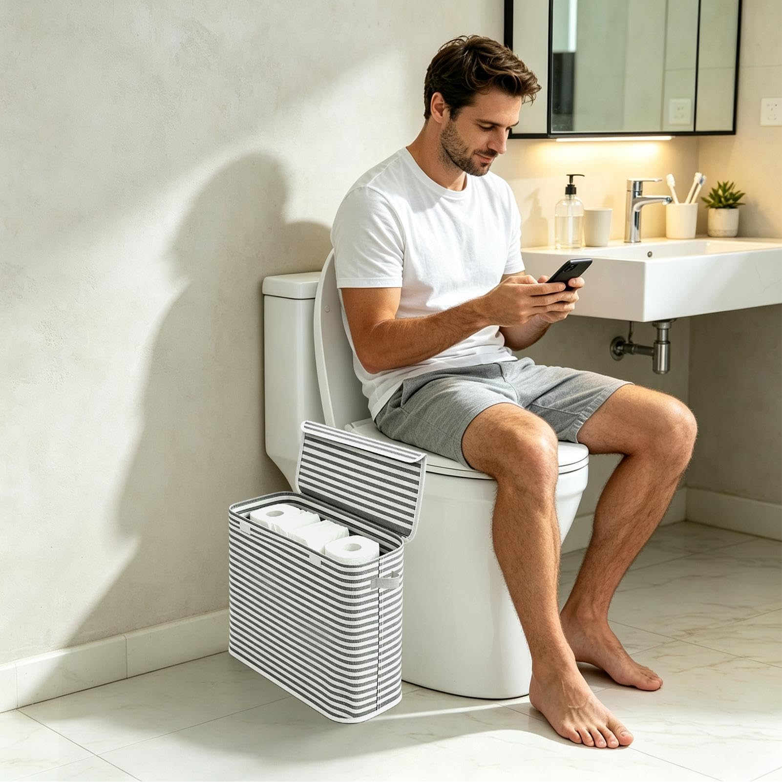 Cesta de papel higiénico, contenedor de almacenamiento plegable de gran