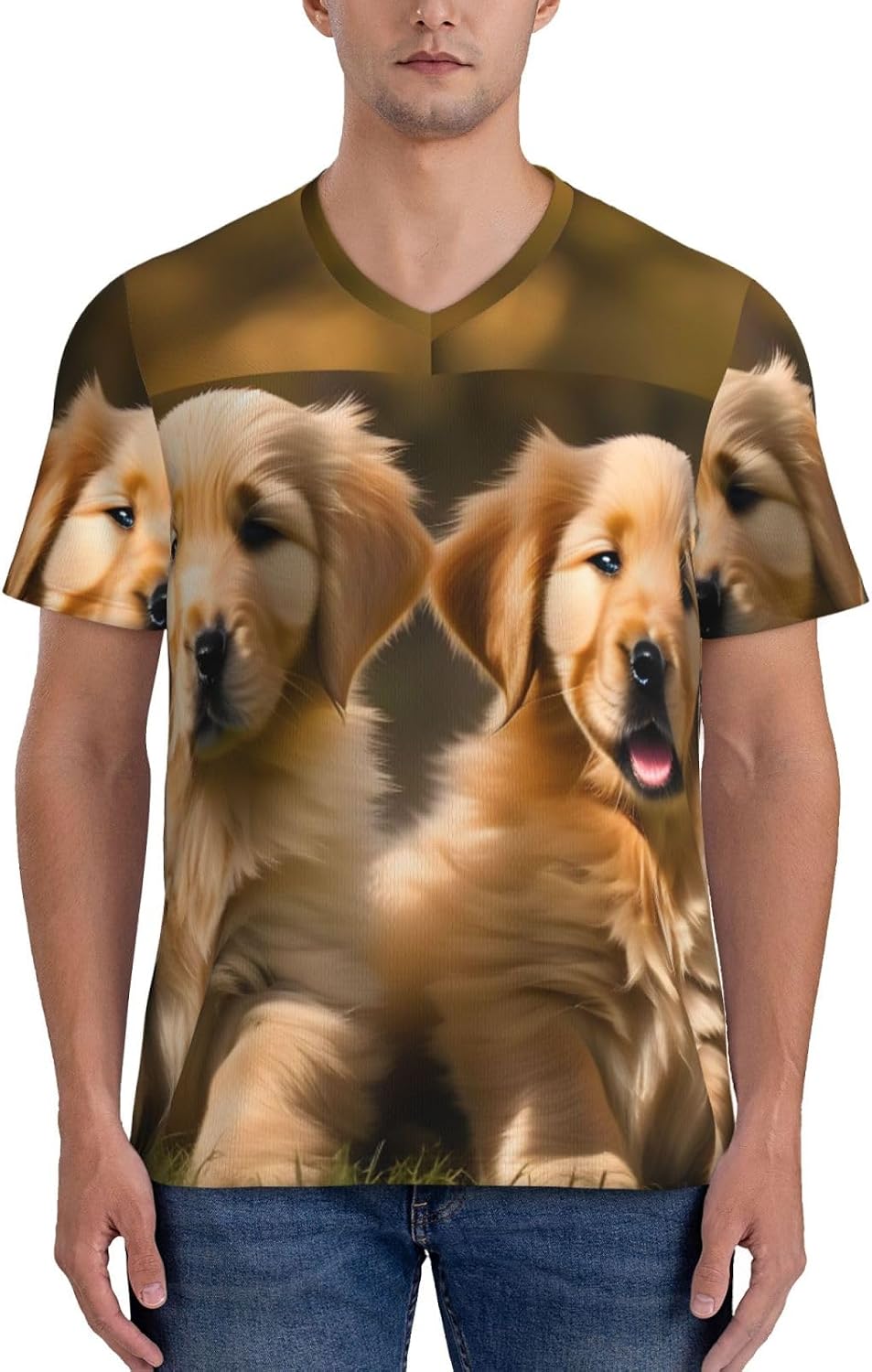 Golden Retriever Dogs Puppies Pets Rugby Football Jersey for Men, Comfortable V-Neck Loose Fit Top for Team Sports Athletics