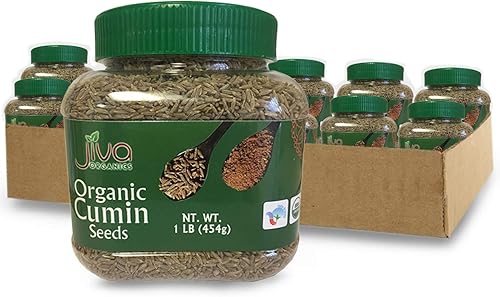 Jiva Organics Semillas de comino orgánicas enteras 1 libra tarro sin OMG (Paquete de 12)