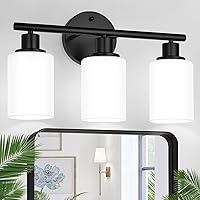 Vista 27 de Accesorios de iluminación de baño de 5 luces, luces de tocador modernas negras con pantalla de vidrio transparente, lámpara de pared de baño