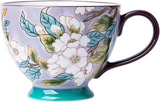 Berry President Hand-Painted Floral Pattern Ceramic Mugs 15 OZ, Large Cups for Milk, Coffee,Cappuccino, Tea, Cocoa, Breakfast Oatmeal Cups (Gardenia Flower)