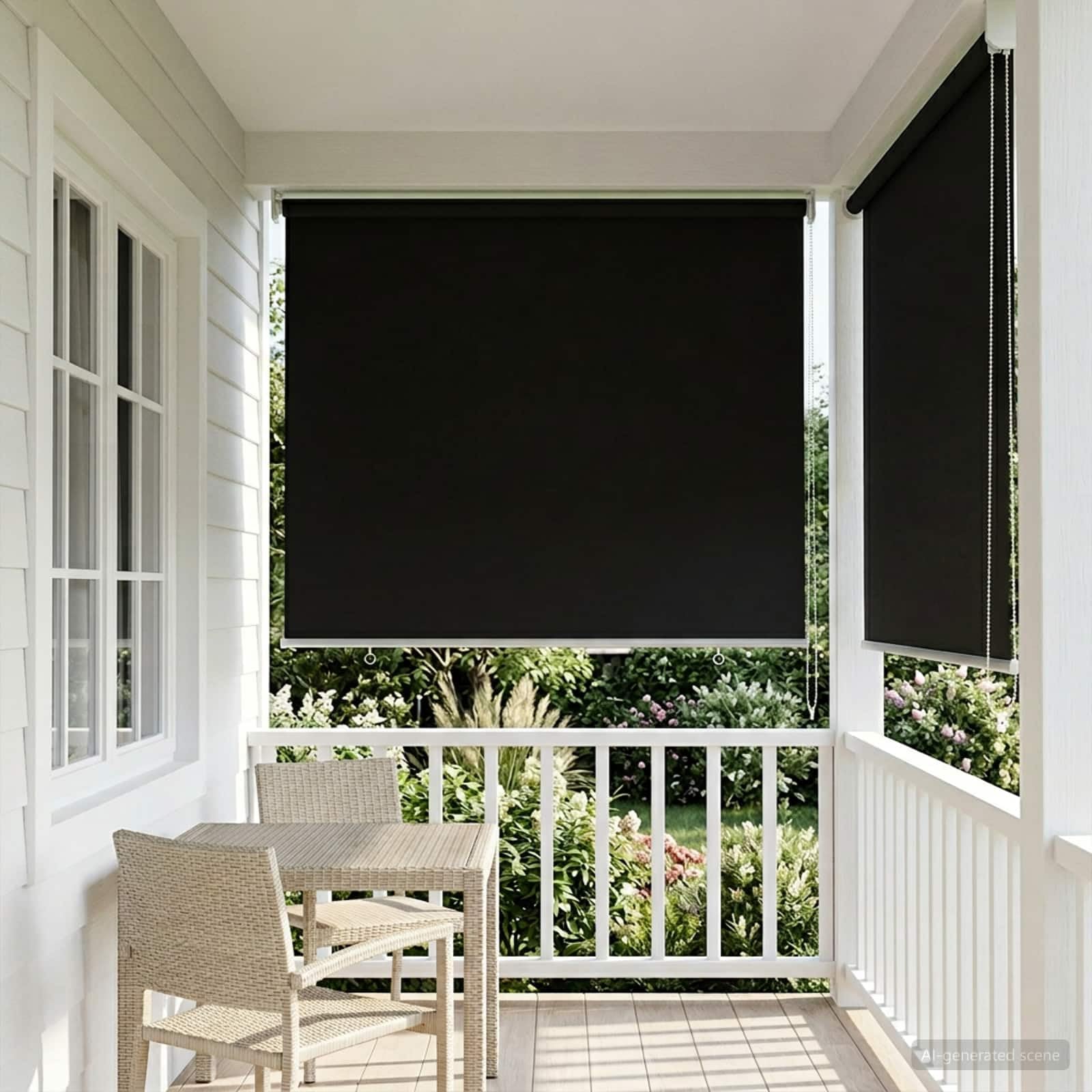 Tenda avvolgibile per esterni, in poliestere, nero | Controllo termico, montaggio a parete o soffitto, privacy, filtro solare, durevole
