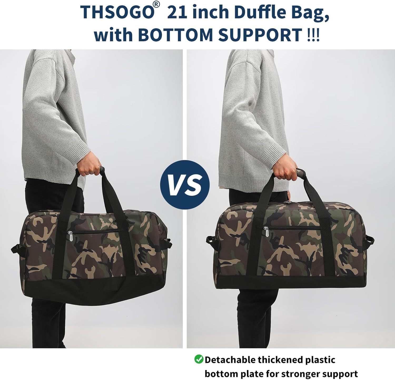 21 inch Gym Bag for Men - 40L Travel Duffel Bag Sport Duffle Bags for Weekend Overnight with Bottom Support (Camouflage) - Image 6