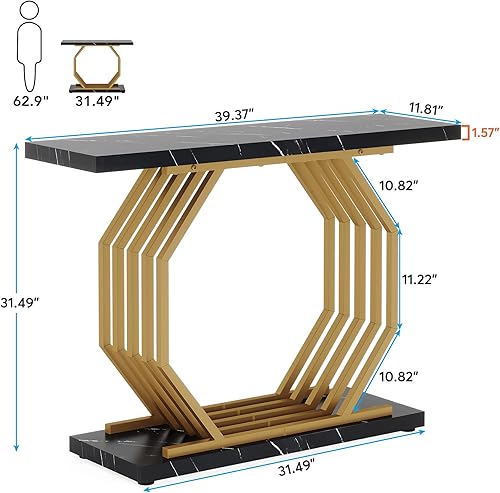 Miniatura 3 de LITTLE TREE Mesa consola dorada de 40 pulgadas, mesa de entrada de mármol sintético, mesa de sofá estrecha, mesa decorativa moderna para sala de