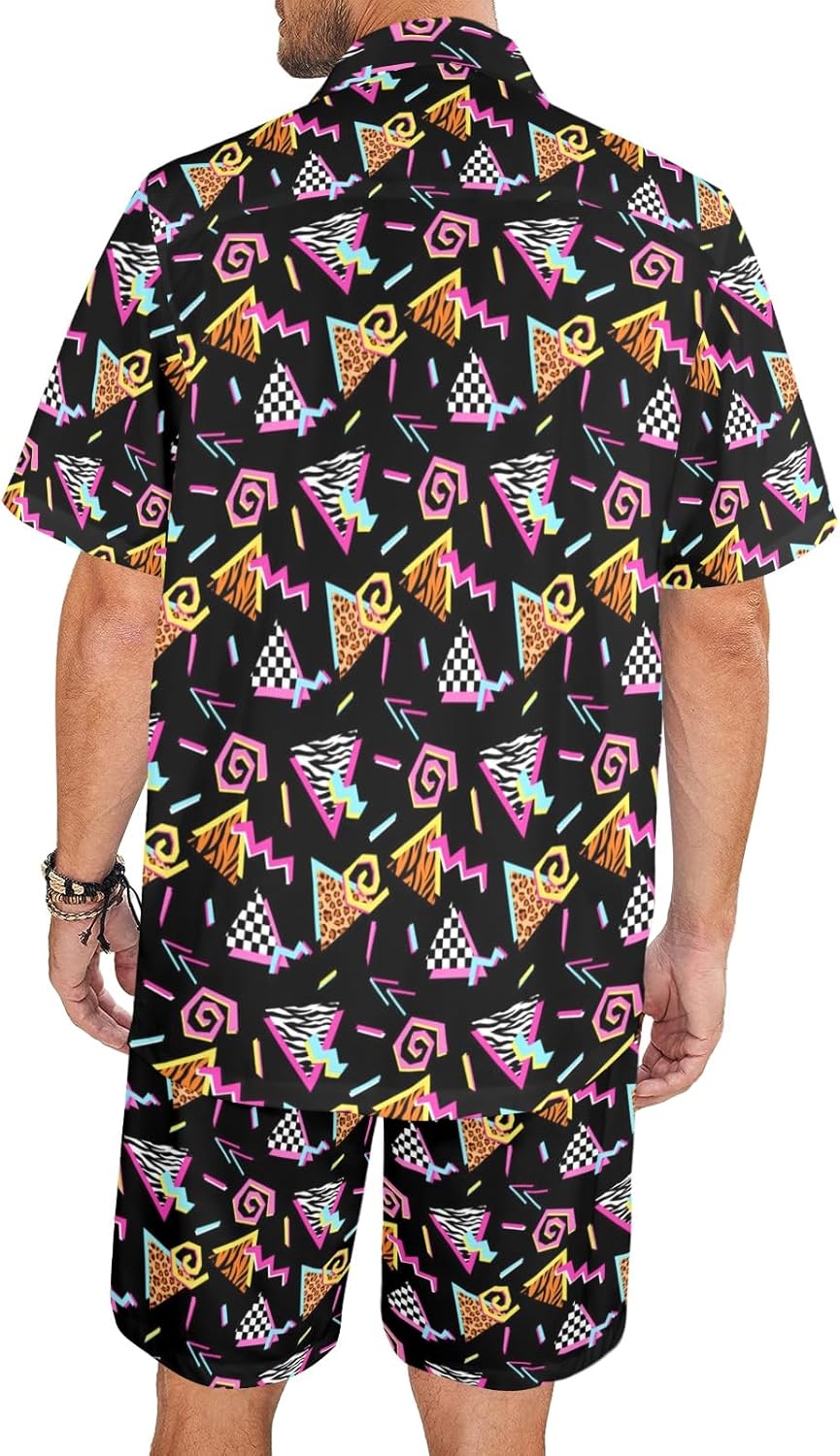 Artsadd 80s 90s Outfit for Men Hawaiian Shirt and Shorts Set Beach Party Outfits - Image 3