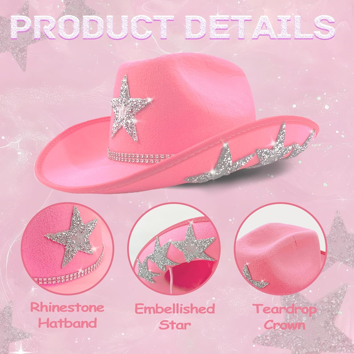White Cowgirl Hat with Heart Sunglasses - Cowboy Hat with Glitter Star Fits Women for Bachelorette Themed Party - Image 2