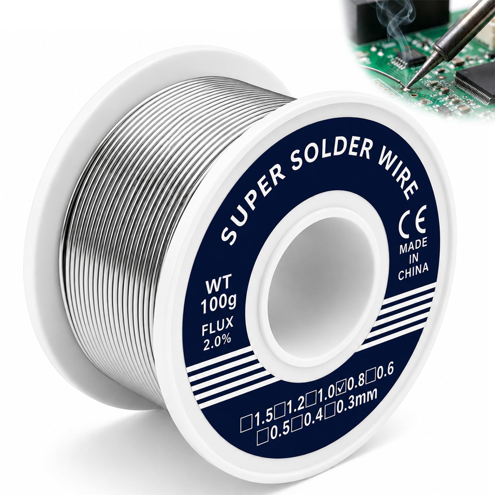 Alambre de soldadura de 0.8mm 100 g con núcleo colofonia, bobina de estaño para reparación eléctrica PCB DIY, aleación con flujo integrado para trabajos electrónicos y componentes precisos