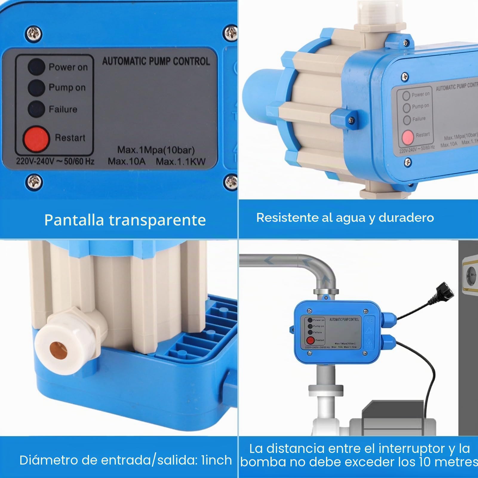 Controlador Automático de Bomba de Agua con Interruptor Electrónico, Regulador de Presión para Bombas Autocebantes, de Chorro y Jardín, Fácil Instalación