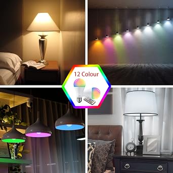 E27 Colour Changing Light Bulb, 10W RGB LED Light Bulbs with Remote Control [Energy Class E]