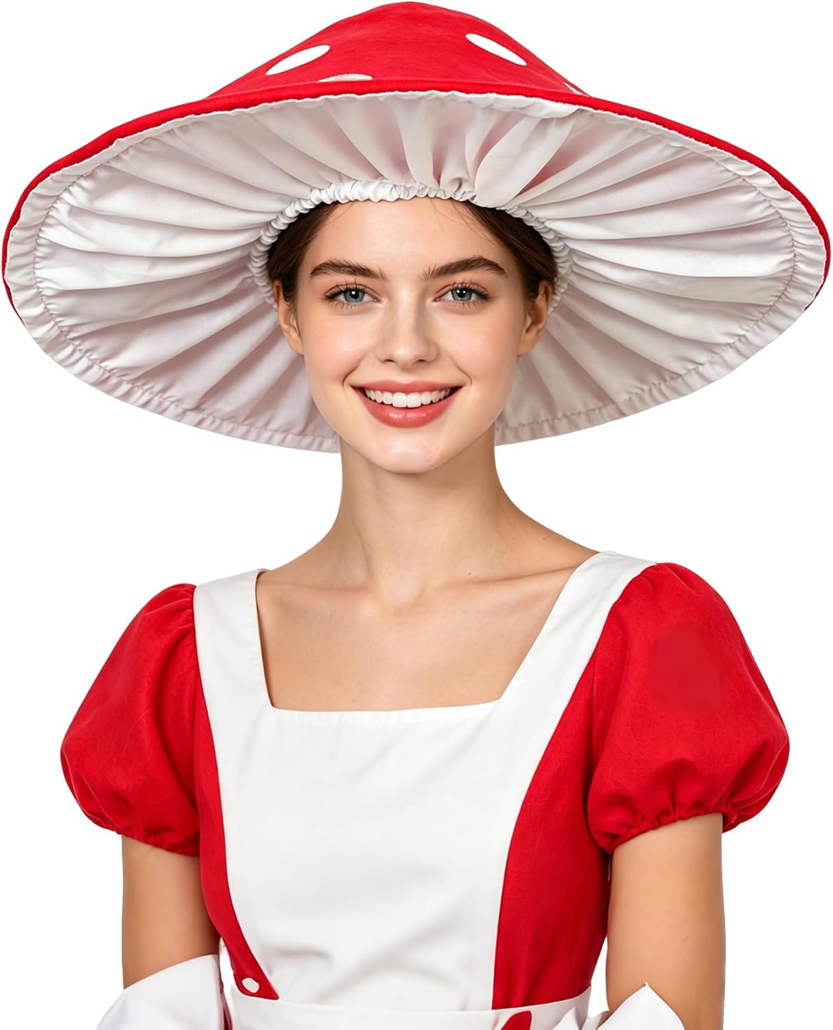 Red Mushroom Hat Mushroom Accessories Party Decorations Oversized and Holds Round Shape Red Base with White Polka Dots Hat for Halloween Cosplay Costume Outfit Party Mardi Gras