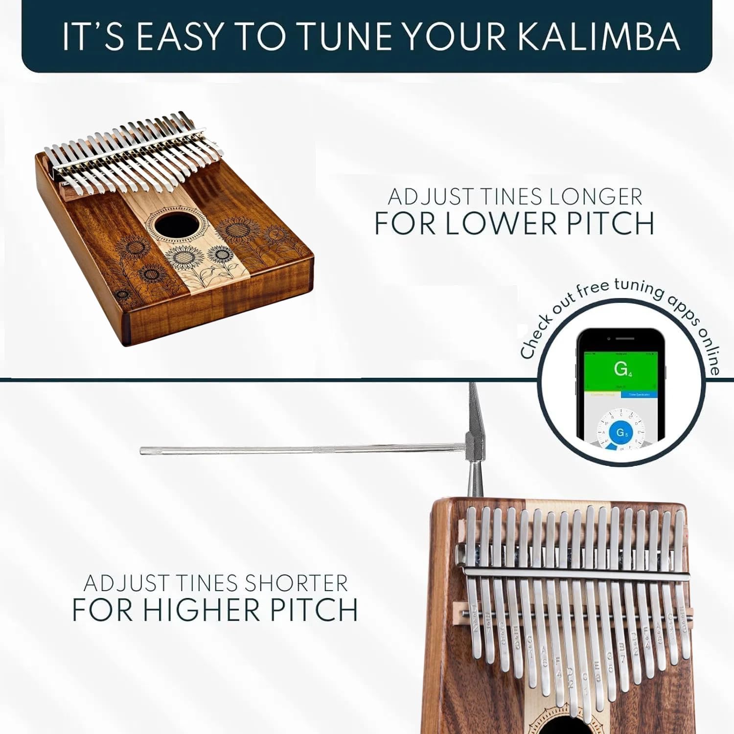 Kalimba 17 Schlüssel, Holz Fingerklaviere，Sonnenblume Professionelle Daumenklavier Carlimba, Mbira Instrumente