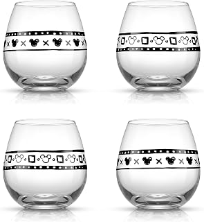 JoyJolt Disney Mickey Mouse Geo Picnic Stemless Wine Glasses for Red or White Wine (Set of 4) 15 Ounces