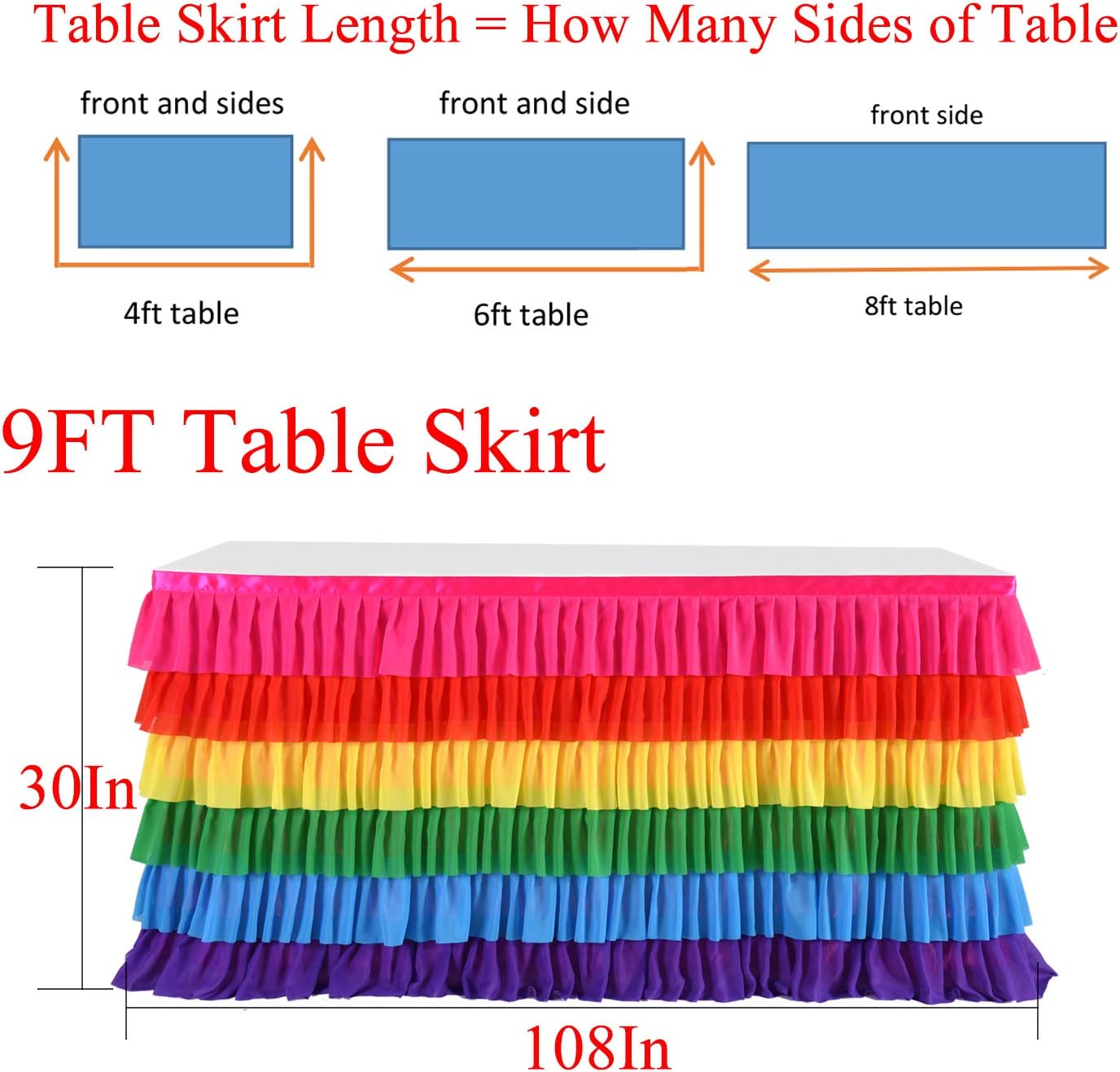 Rainbow Table Skirt Tutu Unicorn Tablecloth for Rectangular Table Birthday Unicorn Party Christmas Decoration 9ft
