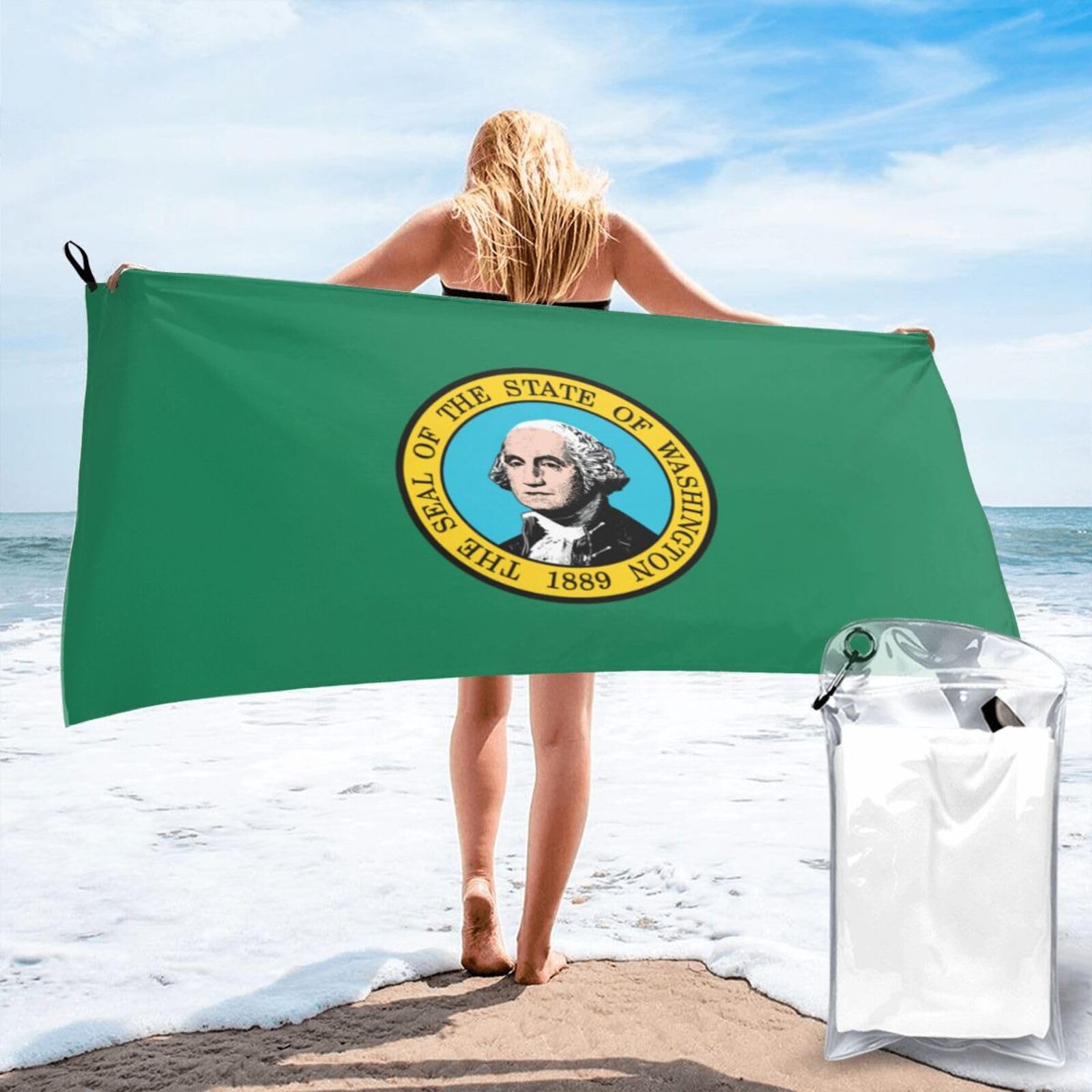 AYYQWE Washington Flag Print Lightweight Towel For Men Women Travel Beach Camping Hiking Yoga Swimming Sports