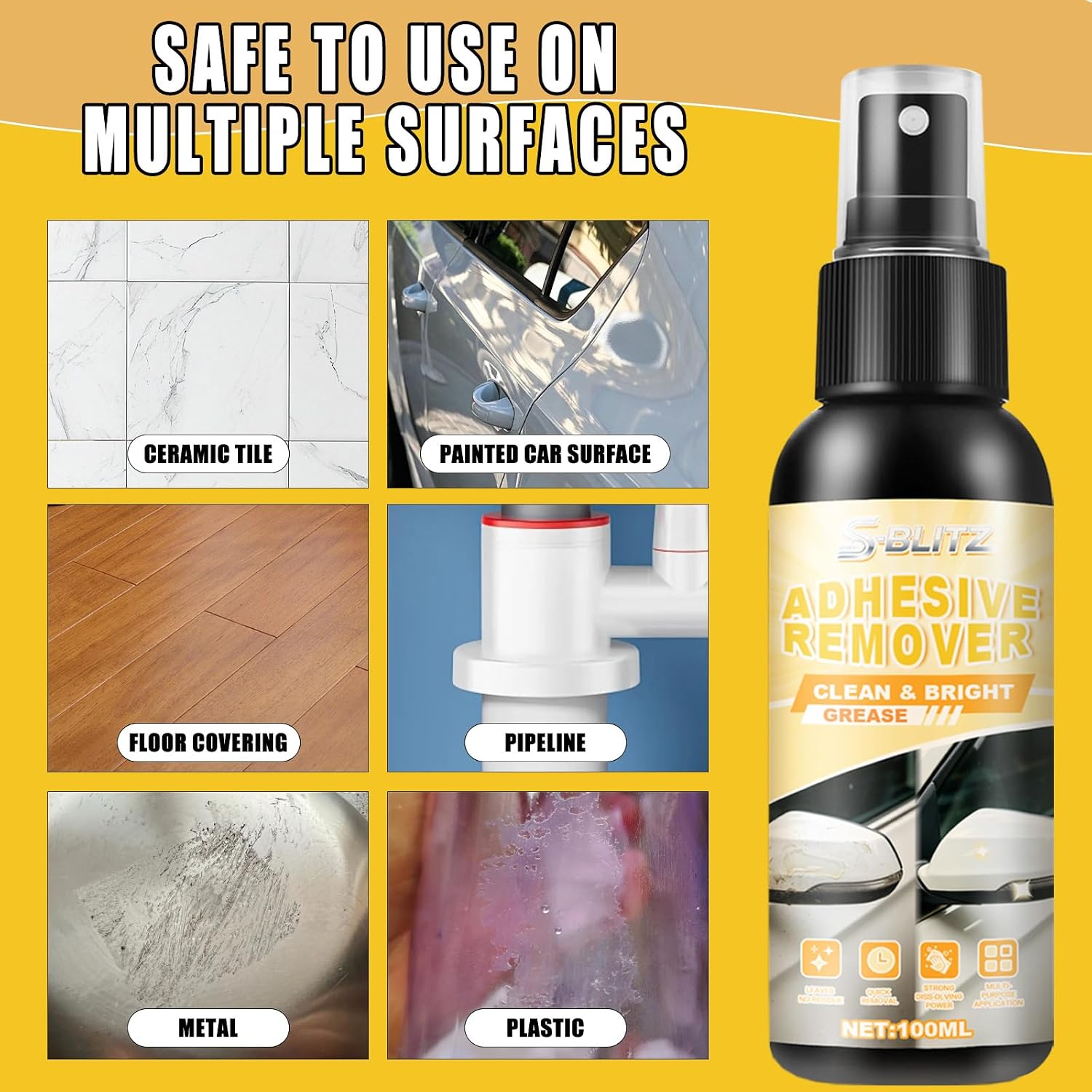 Adhesive Remover Spray Kit, Glue Remover with Scraper Tool and Cloth, 100ml