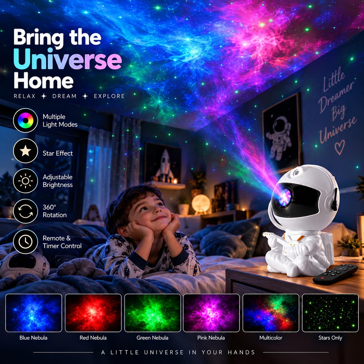 Astronaut Star Projector Night Light - Nebula Projection -4