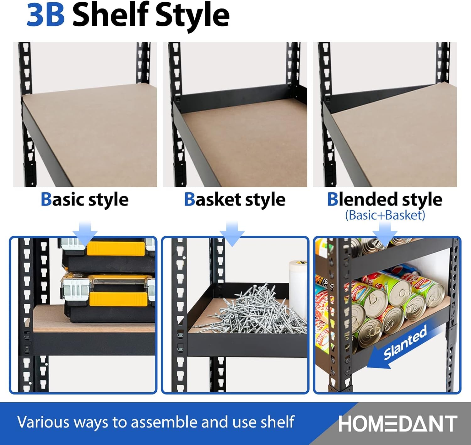 HOMEDANT, Heavy Duty Garage Storage, 5-Tier Adjustable Metal Shelving Unit, Utility Rack Shelves Organization Multipurpose Shelf for Shed Warehouse Basement Pantry, 35.9"W x 18.2"D x 71.3"H, 1 Pack : Home & Kitchen