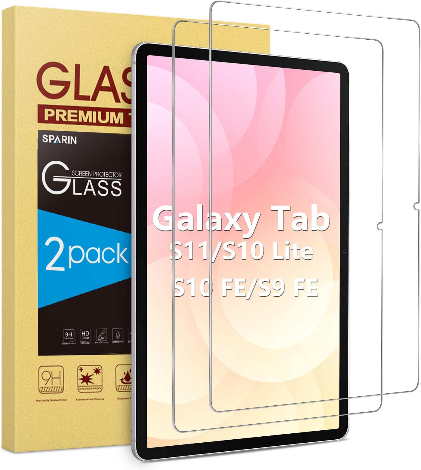 SPARIN Screen Protector for Samsung Galaxy Tab S10 Lite /S10 FE/S9 FE 10,9", Galaxy Tab S11/S9/ S8 /S7 11" 9H Tempered Glass Film Screen Protector, 2 Pack