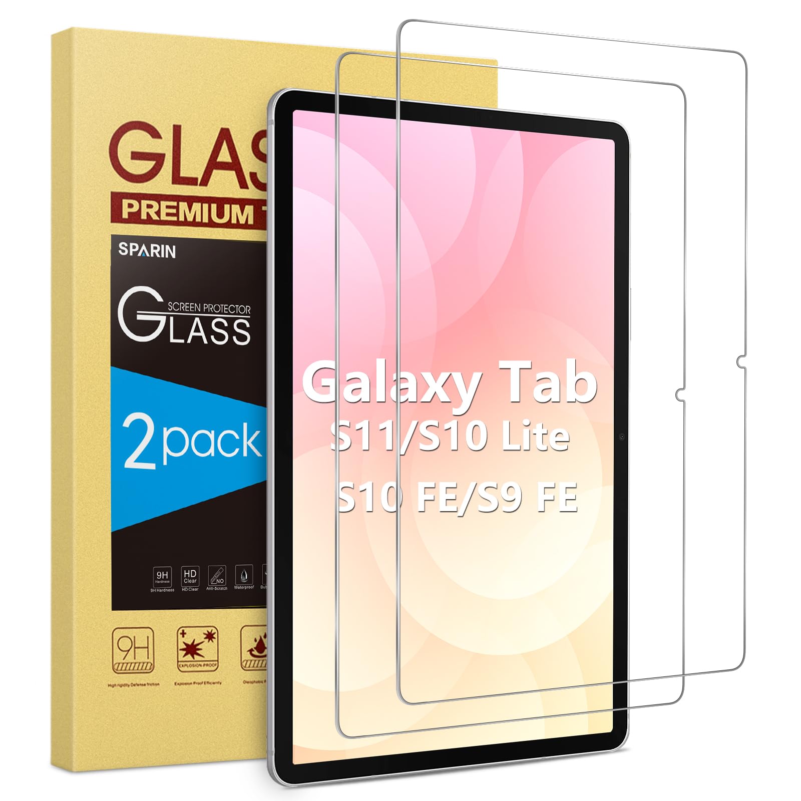 SPARIN Screen Protector for Samsung Galaxy Tab S10 Lite /S10 FE/S9 FE 10,9", Galaxy Tab S11/S9/ S8 /S7 11" 9H Tempered Glass Film Screen Protector, 2 Pack