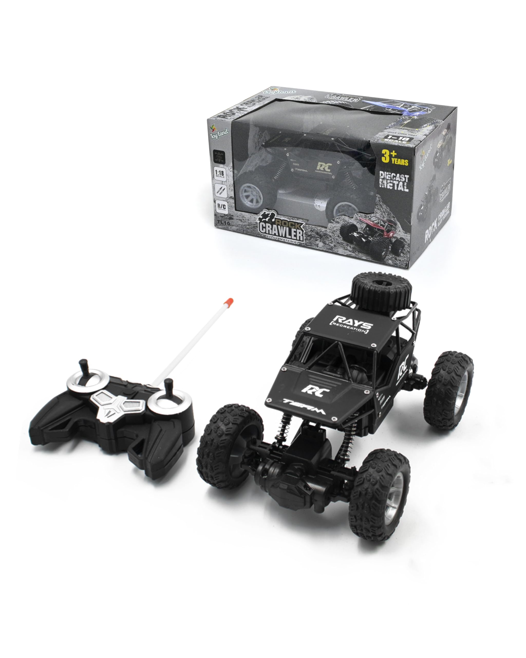 Toy Land 1:18 Rechargeable 4Wd 2.4GHz Rock Crawler Off Road R/C Car Monster Truck Kids Toys, Remote Control Cars for Kids Girls and Boys(Black)