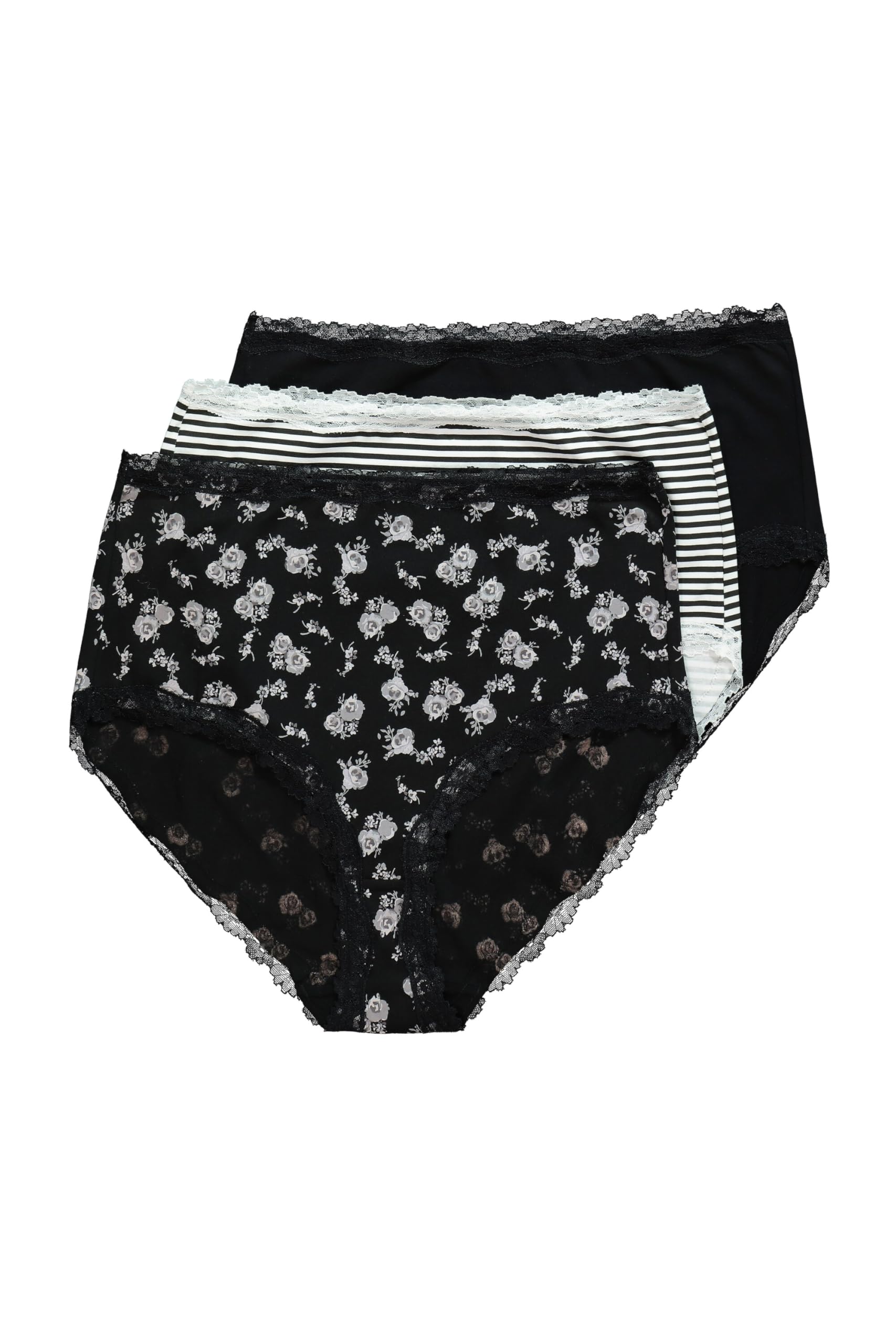 Ulla Popken Damen große Größen Übergrößen Plus Size Maxislips, 3er-Pack, Spitzenkanten 834385