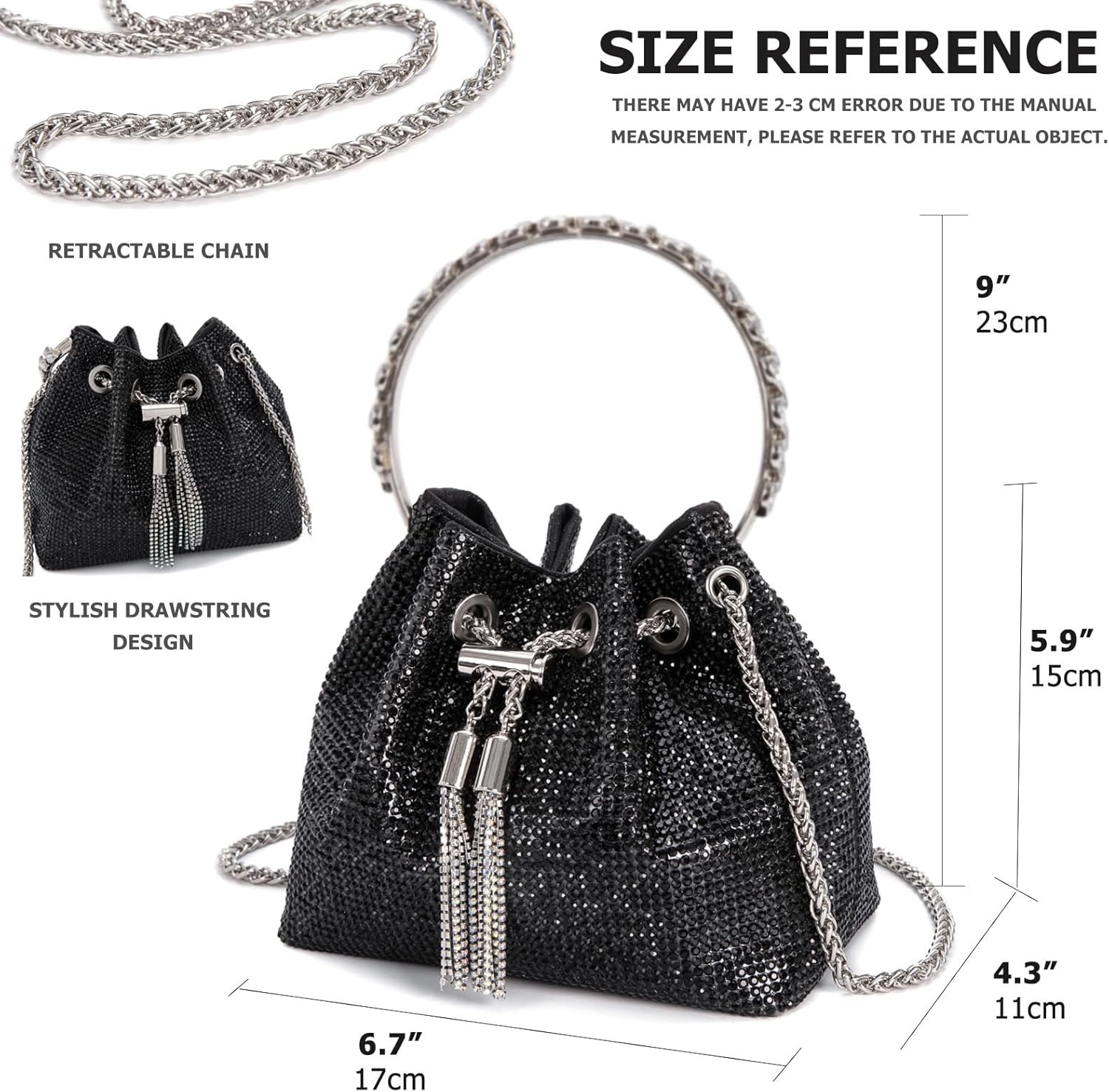 Bling Crystal Rhinestone Purse for Women Sparkly Clutch Handbag Crossbody Bag for Evening Wedding Party Prom - Image 4