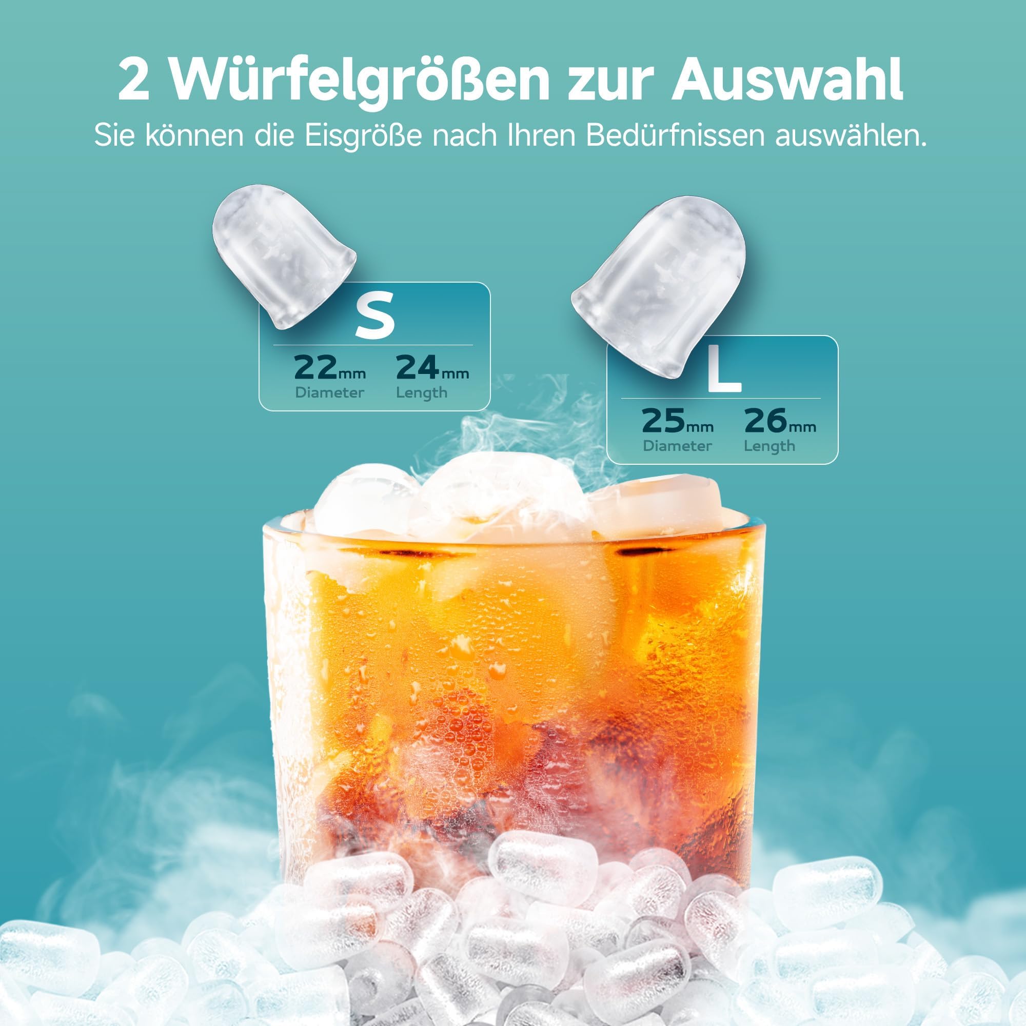 EUHOMY Eiswürfelmaschine Klein, 9 Würfel in 6 Minuten Bereit, 12 Kg/Day, Selbstreinigend, Tragbare Eismaschine Mit Tragegriff, Korb Und Schaufel, 2 Größen Von Eiswürfeln Für Zuhause, Küche, Schwarz - 2