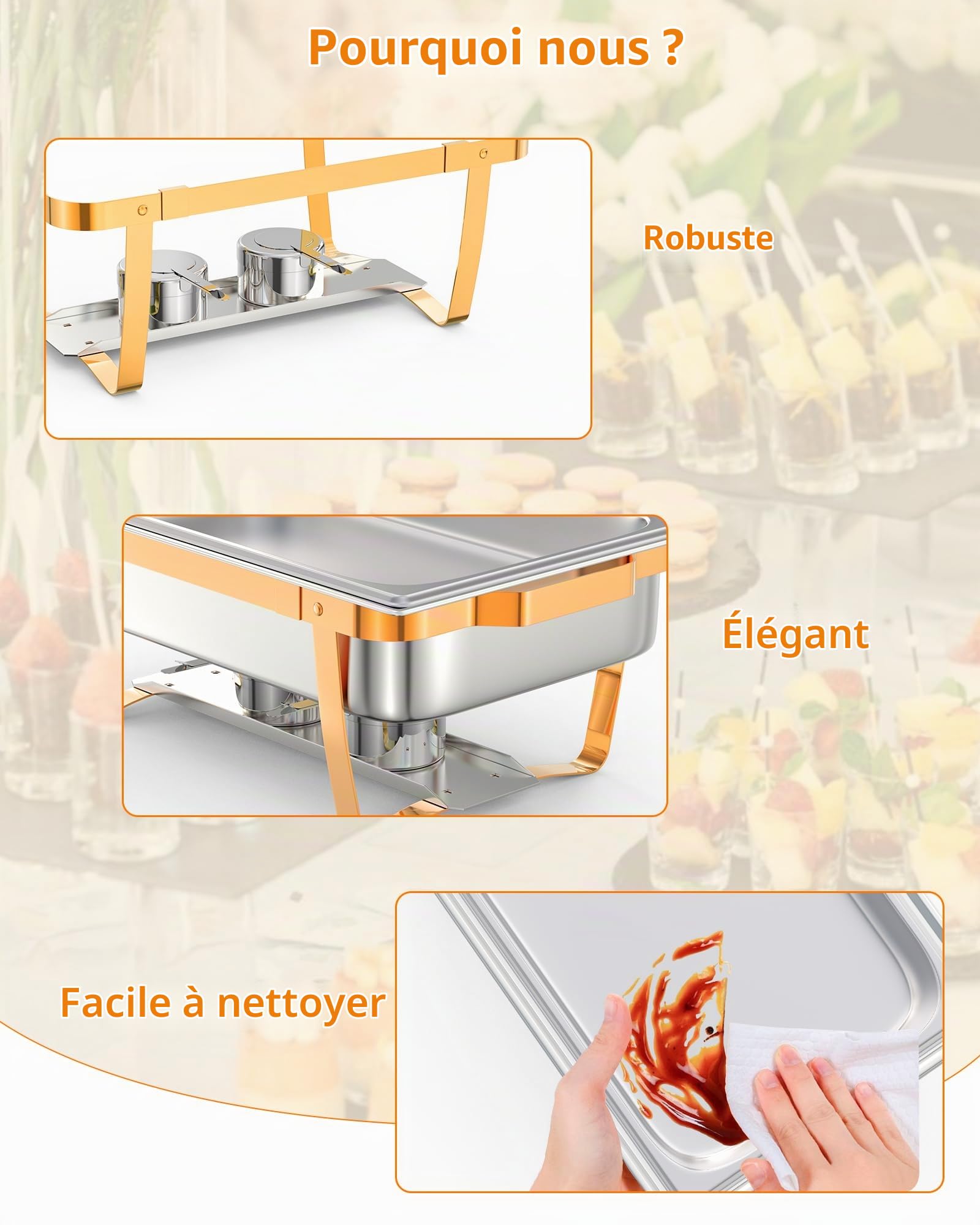 Garvee Lot de 2 Chafing Dishes Buffets Chauffants Rectangulaires 9L