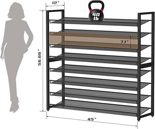 Miniatura 3 de Zapatero de metal, organizador de zapatos grande de 8 niveles, de metal resistente, apilable, 4 niveles, zapatero vertical para armario, puerta