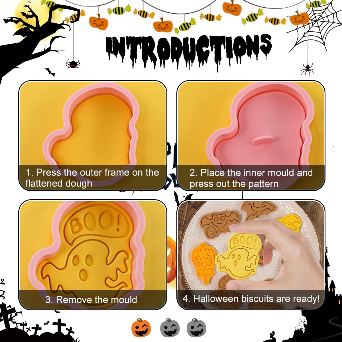 Stampini Biscotti Halloween - 8 Formine Plastiche 3D Per Dolci Festivi - Foto 11