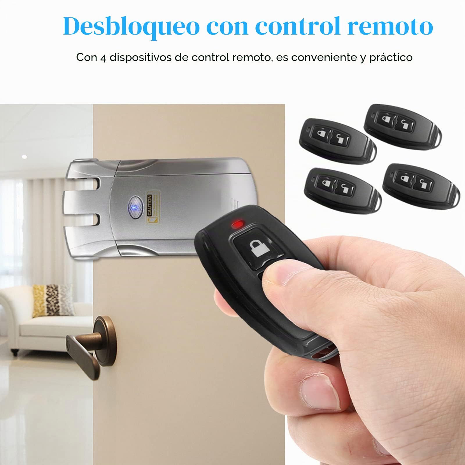 WF-018 Cerradura de puerta sin llave con bloqueo de control remoto inalámbrico y 4 llaves remotas