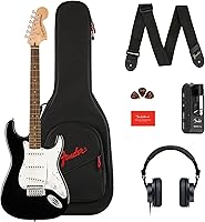 Vista 1 de Fender Affinity Series Stratocaster Mustang Micro Pack, diapasón de laurel, negro, bolsa de concierto, HD9, EE. UU., CA, UE, AU, JP
