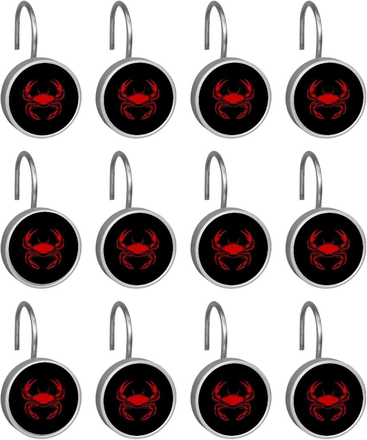 Set of 12 Shower Curtain Hooks, Shower Curtain Rings Crystal Glass Decorative Bathroom Hook, Crab (8)