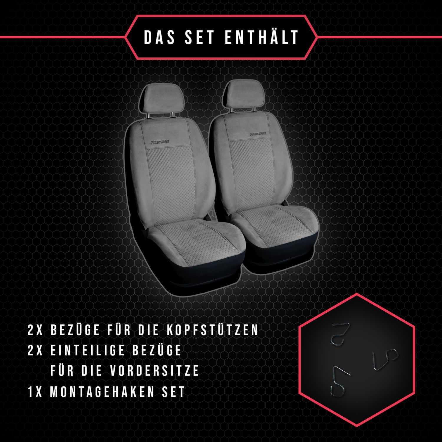 2er Set Autositzbezüge PKW universal | Auto Sitzbezüge Velourslederimitat Grau für Airbag geeignet | für Vordersitze | 1+1 Autositze vorne