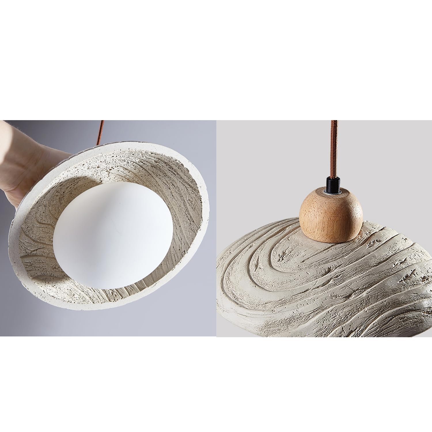 Lampada a sospensione in cemento artistico a in legno