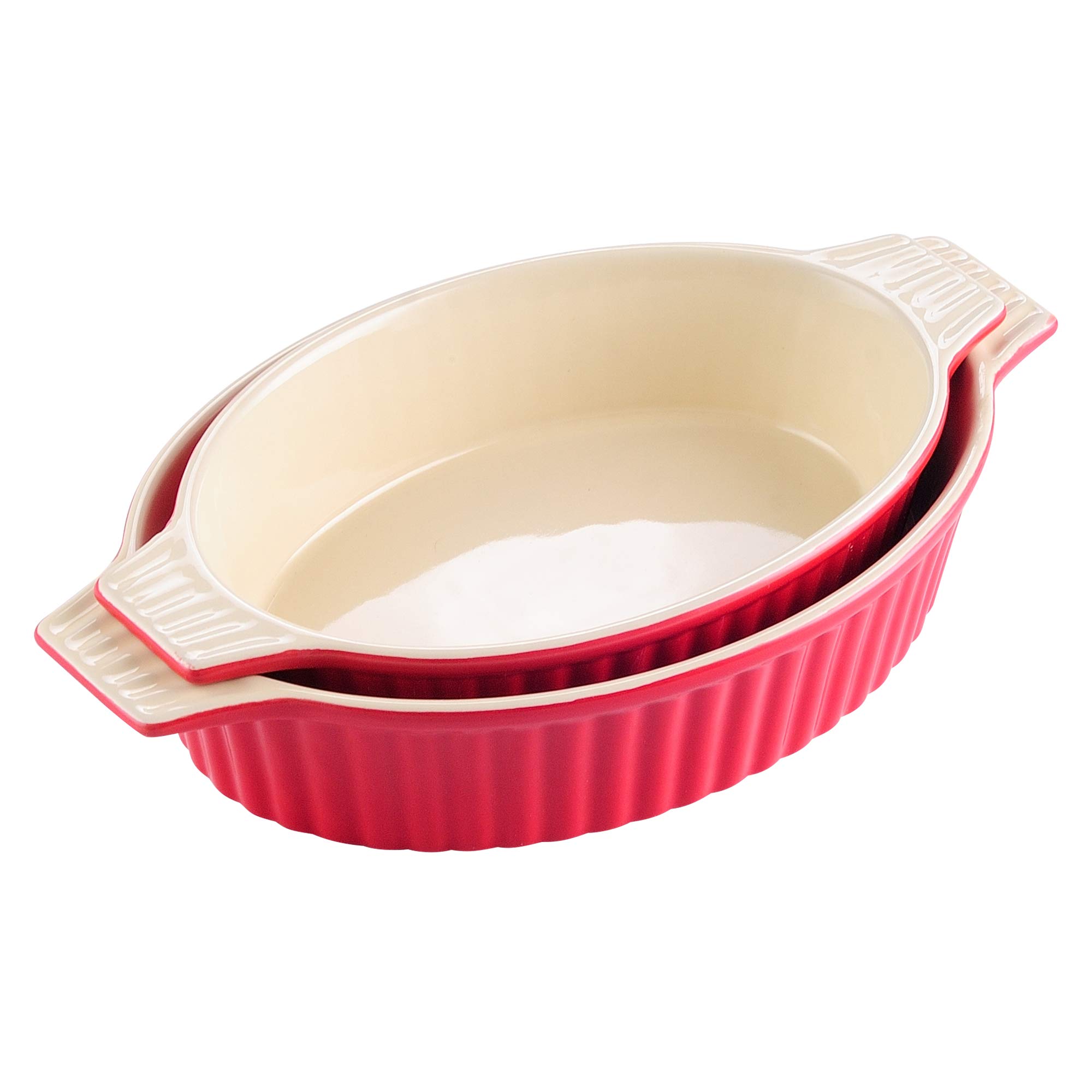 MALACASA, Series Bake, Oval Baking Dish Set of 2 (12.75"/14.5"), Oven to Table Baking Dish with Ceramic Handles Ideal for Lasagne/Pie/Casserole/Tapa, Red