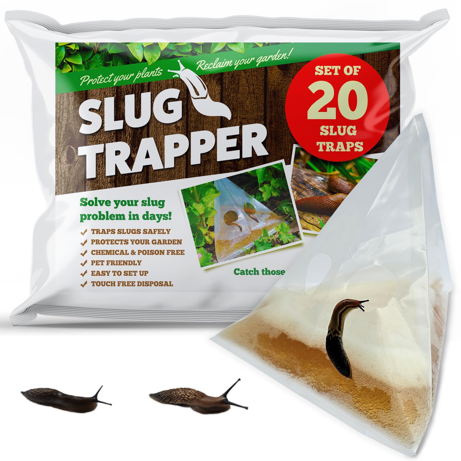SLUG TRAPPER - 20 Slug Traps for Indoor and Outdoor - Disposable Garden Snail and Slug Beer Traps, Pet Safe & Pet Friendly Repellent, Home and Garden Slug Pellets Alternative - Slug Killer - Slug Trap