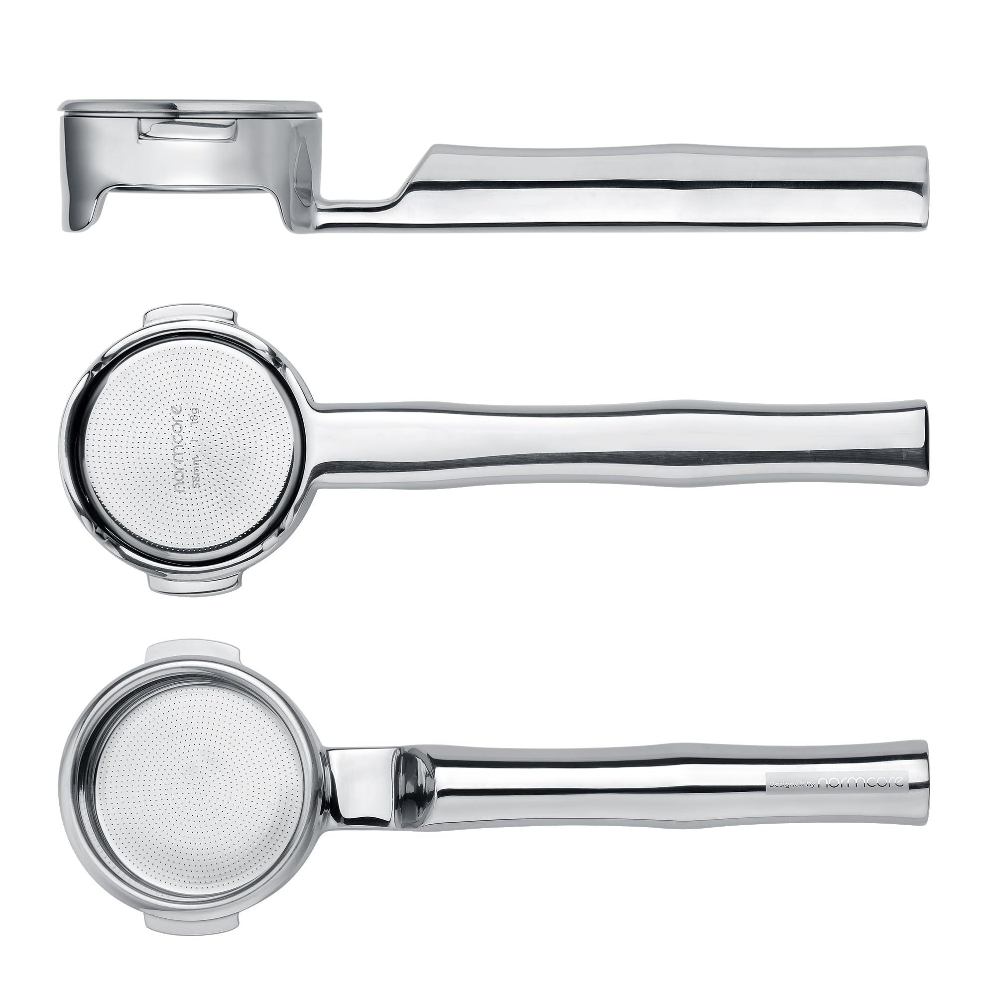 Photo 1 of Normcore 58mm All Stainless Steel 180° Horizontal Lay-Flat Bottomless Portafilter - Fits Breville Sage - CNC Machined Unibody with18g High Extraction Basket