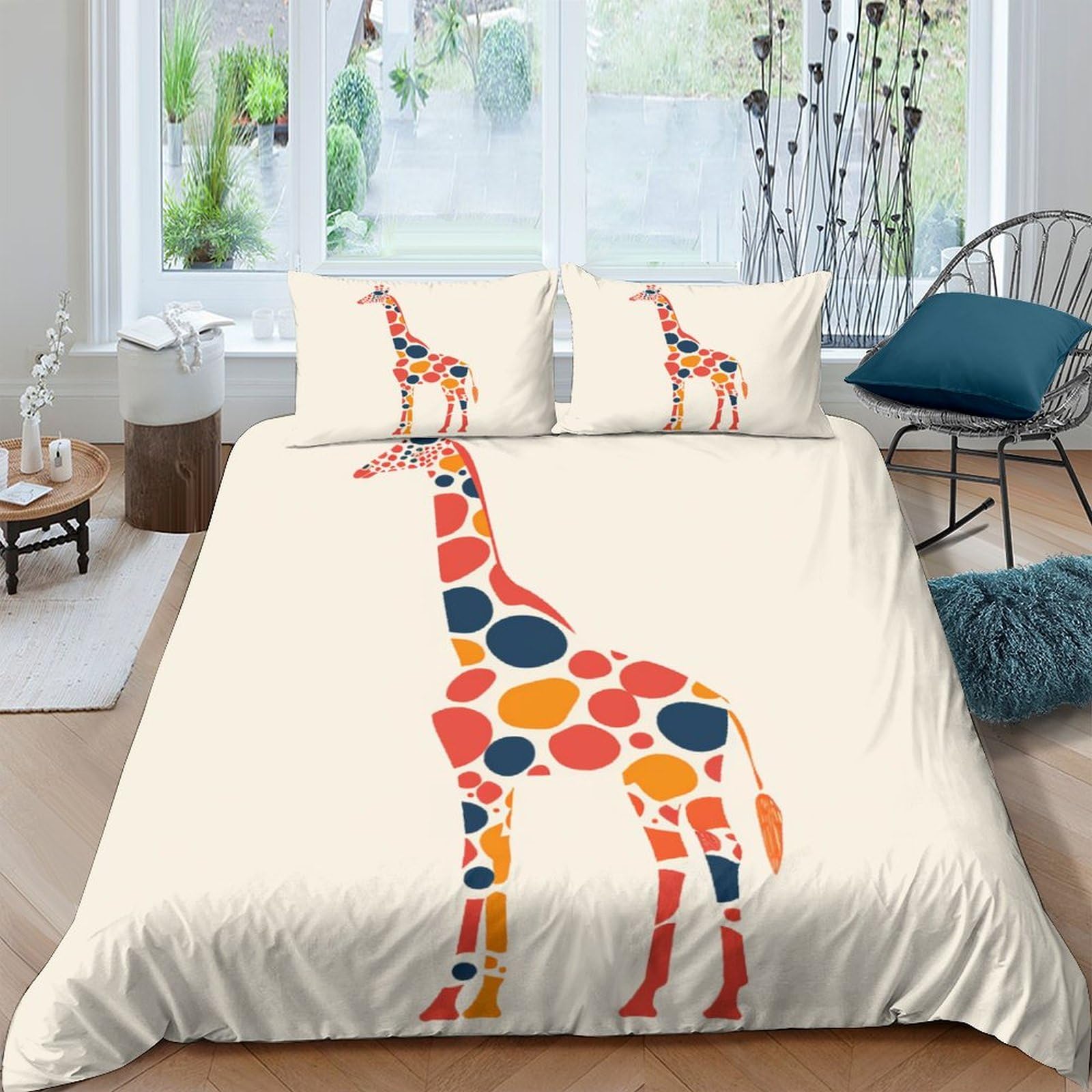 Parure de lit girafe 3D King 220x240 en microfibre avec housse de couette zippée et taies