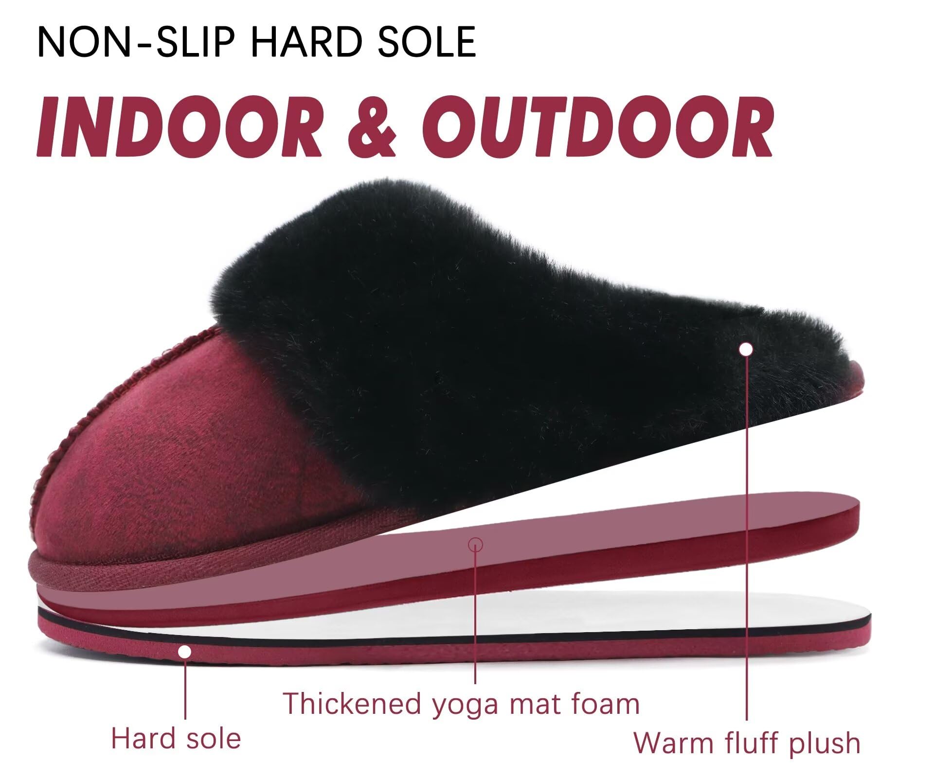 KuaiLu Pantofole Donna Invernali Pelose Pelle Chiuse Ciabatte Casa Calde Peluche Pelo Foderata Babbucce Comode Memory Foam Slippers Antiscivolo Suola Scarpe Nero 36