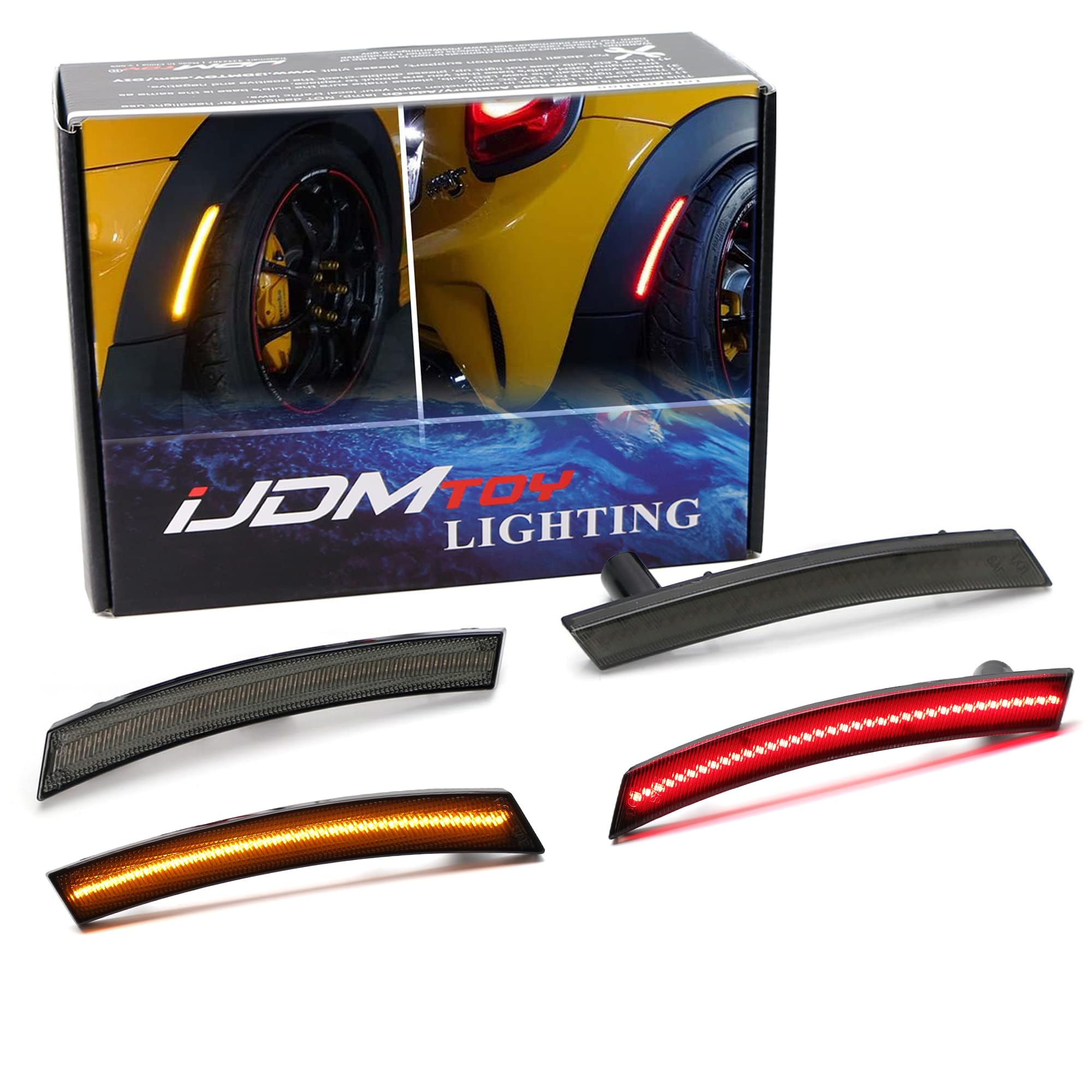 iJDMTOY Smoked Lens Amber/Red Full LED Side Marker Light Kit Compatible With 2002-2008 Gen1 MINI Cooper R50 R52 R53, Powered by Total 120-SMD LED, Replace OEM Sidemarker Lamps